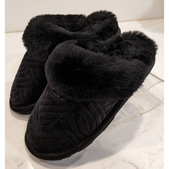 Women's Bearpaw Loki II Scuff Slipper Black Quilted Velvet Real Shearling Size 6 - Picture 5 of 8